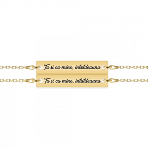 Set bratari argint cuplu tablite 30 mm (2 bucati incluse) - personalizate cu text - placate cu aur galben de 24 karate